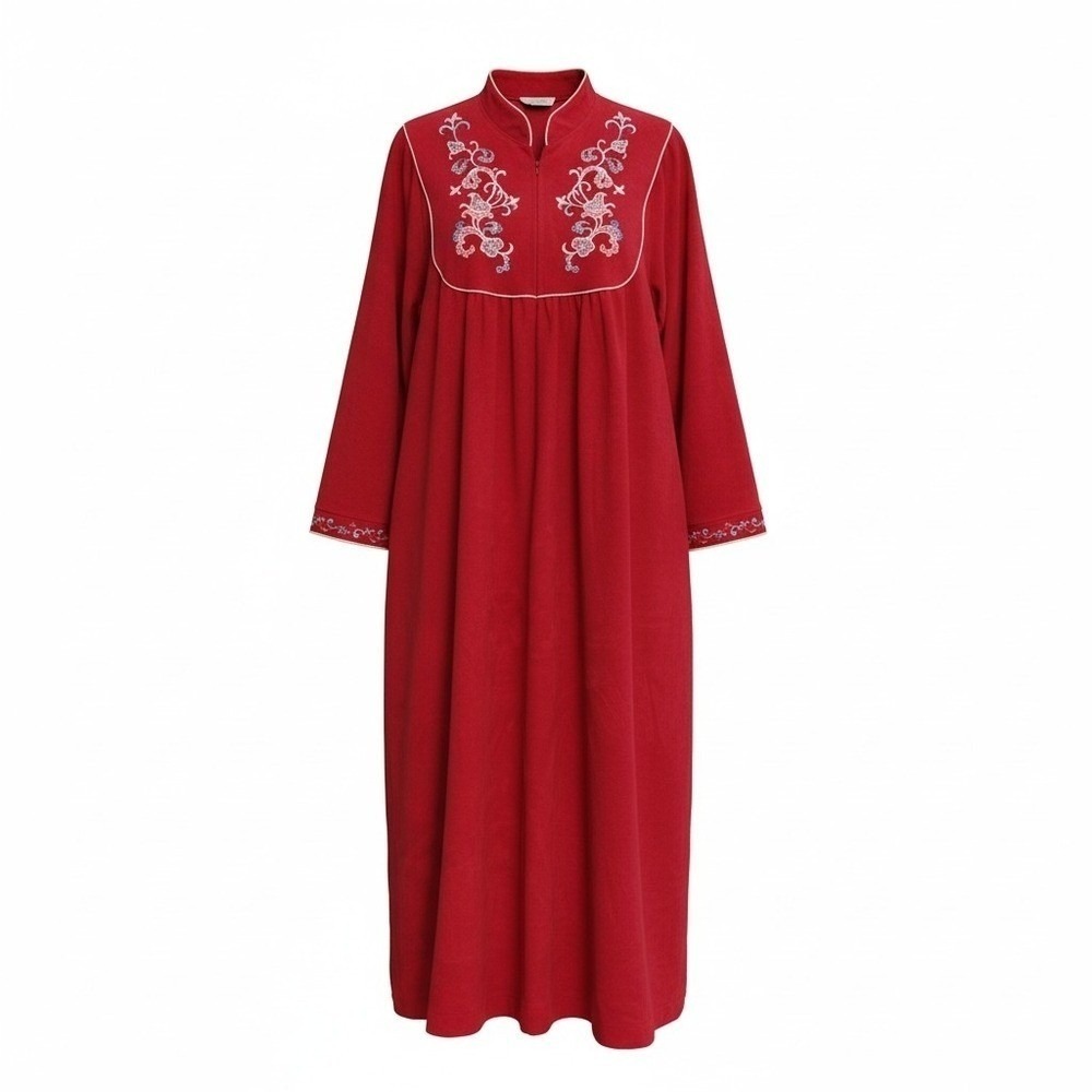 Vintage Vanity Fair Robe Women XXL Red Embroidered Loungewear Cozy Retro Grandma